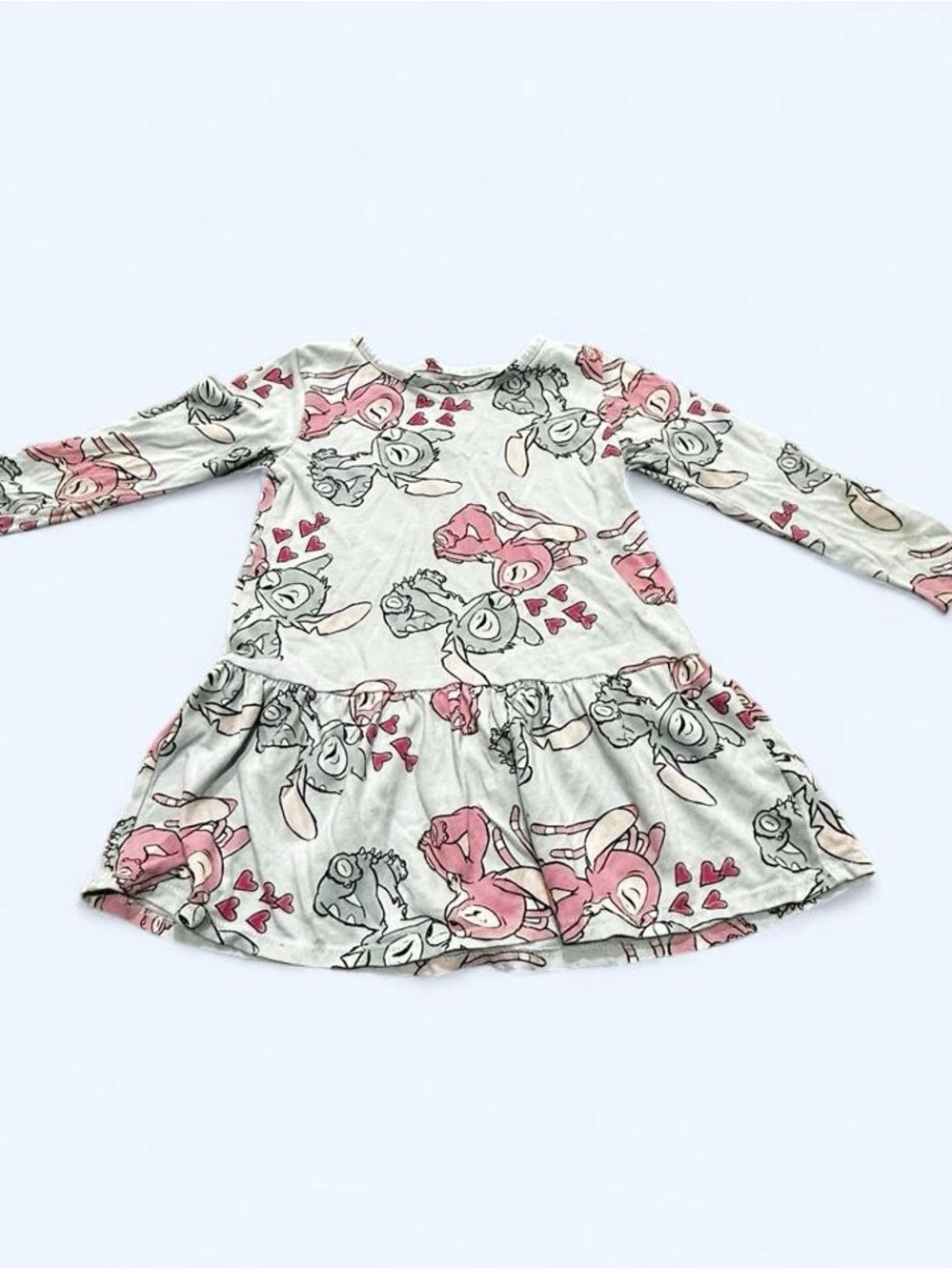 Girls Long Sleeve Bunny Print Casual Dress in Pink & Blue